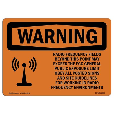 SIGNMISSION OSHA Warning Sign, 18" Height, 24" Width, Rigid Plastic, Radio Frequency Fields Beyond, Landscape OS-WS-P-1824-L-12363
